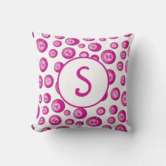 ビンゴラバーモノグラムビンゴボールピンクホワイト クッション (正面)