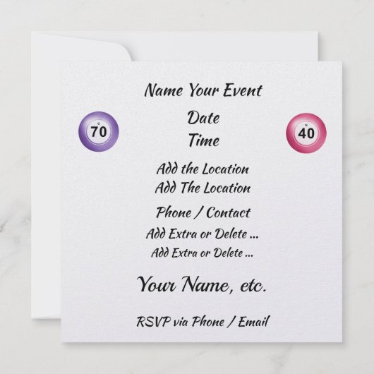 ビンゴ招待状 招待状 (裏面)