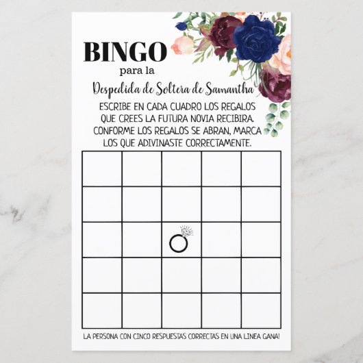 ビンゴ英スペインの語ブライダルシャワーゲーム海軍 (裏面)