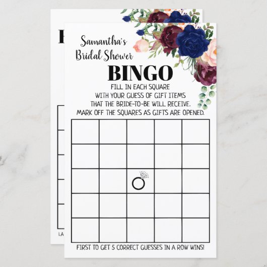 ビンゴ英スペインの語ブライダルシャワーゲーム海軍 (正面/裏面)