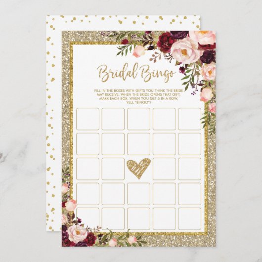 ビンゴ金ゴールドグリッターマルサラシャワーゲーム 招待状 (正面/裏面)