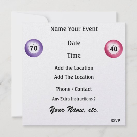 ビンゴ – SRF 招待状 (裏面)