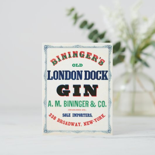 ビンジンガーズオールドロンドン波止場ジンのヴィンテージアド ポストカード (スタンド正面)