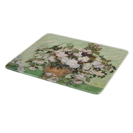 ビンセントファンゴッホ花瓶とピンクローズフローラアート カッティングボード (角)