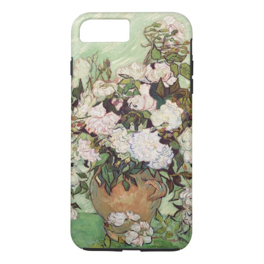 ビンセントファンゴッホ花瓶とピンクローズフローラアート Case-Mate iPhoneケース (裏面)