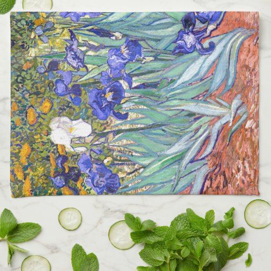 ビンセントヴァンゴッホアイリスフローラヴィンテージファインアート キッチンタオル (折り畳み)