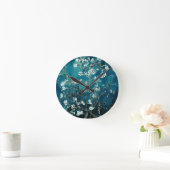 ビンセントヴァンゴッホアーモンドフラスダークティール（緑がかった色） ラウンド壁時計 (ホーム)