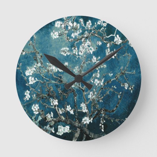 ビンセントヴァンゴッホアーモンドフラスダークティール（緑がかった色） ラウンド壁時計 (正面)