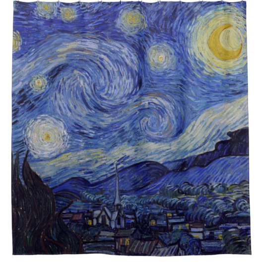 ビンセントヴァンゴッホスターリーナイトヴィンテージファインアート シャワーカーテン (正面)