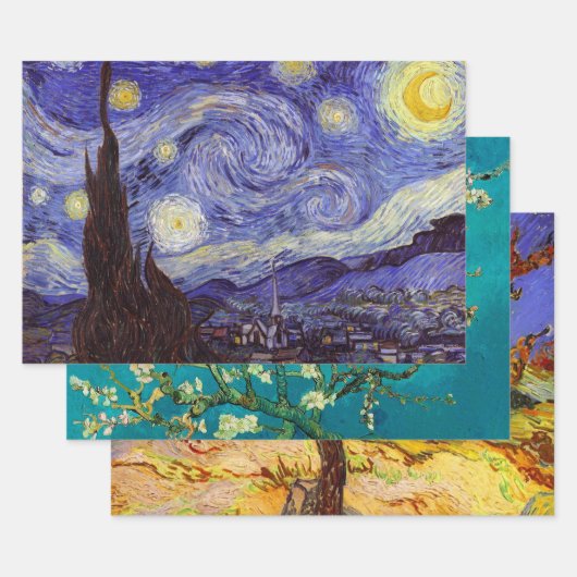 ビンセントヴァンゴッホスターリーナイトヴィンテージファインアート ラッピングペーパーシート (セット)