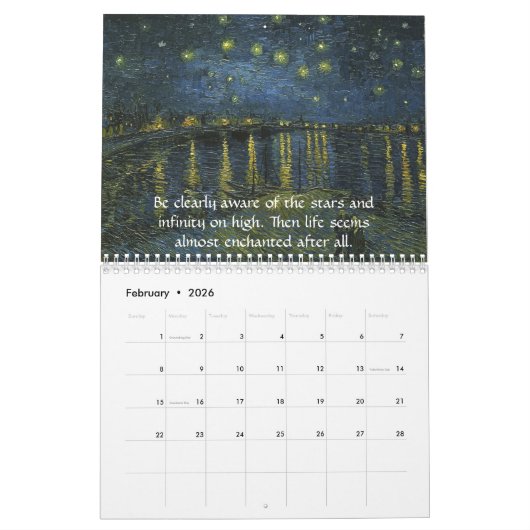 ビンセントヴァンゴッホファインアート&引用文 カレンダー (2月 2026)