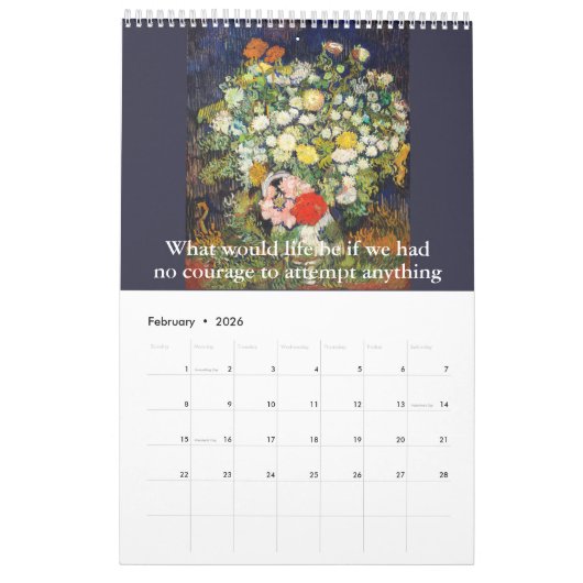 ビンセントヴァンゴッホファインアート&引用文 カレンダー (2月 2026)