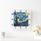 ビンセントヴァンゴッホ星空の夜の壁時計 スクエア壁時計 (ホーム)