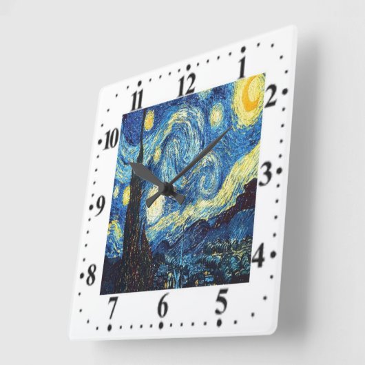 ビンセントヴァンゴッホ星空の夜の壁時計 スクエア壁時計 (傾斜)