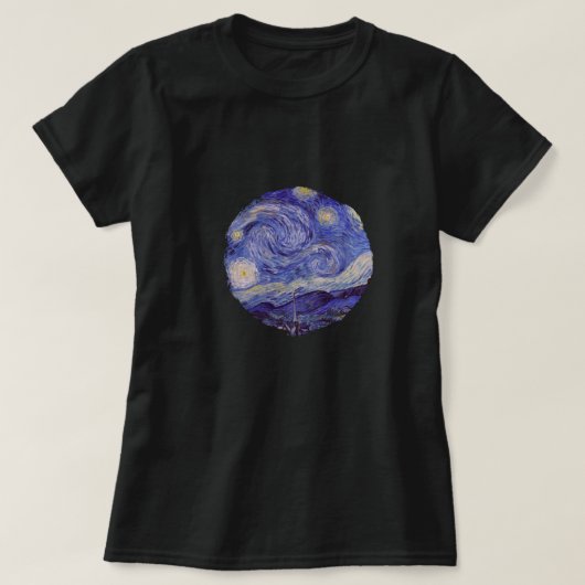 ビンセントヴァンゴッホ星空の夜ヴィンテージサークルアート Tシャツ (デザイン正面)