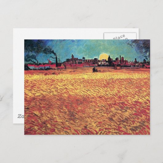 ビンセントヴァンゴッホ – サンセットオンウィートフィールズファインアート ポストカード (正面/裏面)