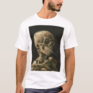 ビンセントヴァンゴッホ-スカルとタバコを燃やす Tシャツ