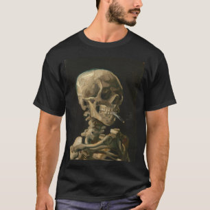 ビンセントヴァンゴッホ-スカルとタバコを燃やす Tシャツ