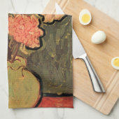 ビンセント・ファン・ゴッホバラ・マローズ付き花瓶 キッチンタオル (四つ折り)