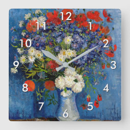 ビンセント・ファン・ゴッホ – コーンフラワー&ポピー付き花瓶 スクエア壁時計