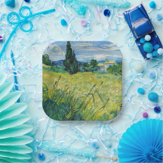 ビンセント・ファン・ゴッホ – ヒノキと緑の小麦畑 ペーパープレート (パーティー)