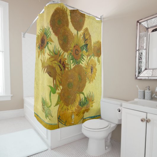 ビンセント・ファン・ゴッホ-15ひまわりの花と花瓶 シャワーカーテン (インサイチュ)
