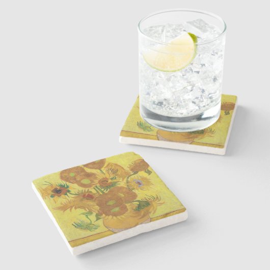 ビンセント・ファン・ゴッホ-15ひまわりの花と花瓶 ストーンコースター (横)