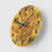 ビンセント・ファン・ゴッホ-15ひまわりの花と花瓶 ラウンド壁時計 (傾斜)