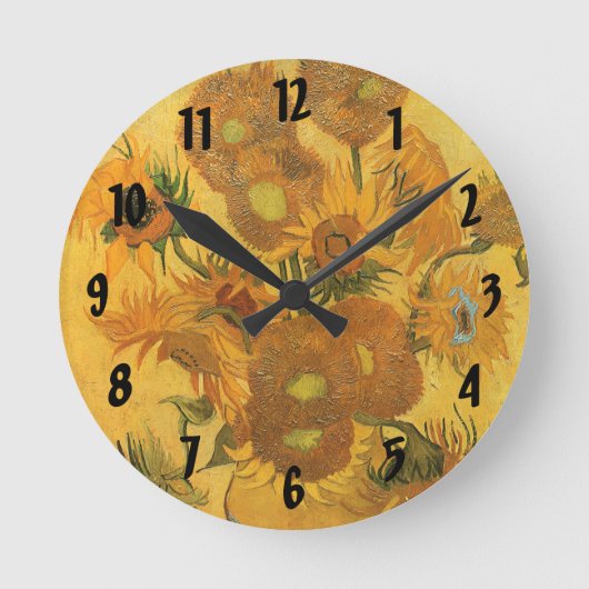 ビンセント・ファン・ゴッホ-15ひまわりの花と花瓶 ラウンド壁時計 (正面)