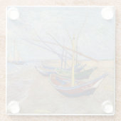 ビンセント・ヴァンゴッホ-魚釣りボートのビーチ ガラスコースター (裏面)