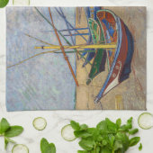 ビンセント・ヴァンゴッホ-魚釣りボートのビーチ キッチンタオル (折り畳み)