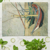 ビンセント・ヴァンゴッホ-魚釣りボートのビーチ キッチンタオル (折り畳み)