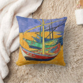 ビンセント・ヴァンゴッホ-魚釣りボートのビーチ クッション (ブランケット)