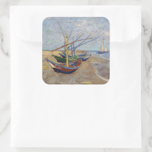 ビンセント・ヴァンゴッホ-魚釣りボートのビーチ スクエアシール (バッグ)