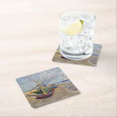ビンセント・ヴァンゴッホ-魚釣りボートのビーチ スクエアペーパーコースター (インサイチュ)