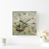 ビンセント・ヴァンゴッホ-魚釣りボートのビーチ スクエア壁時計 (ホーム)