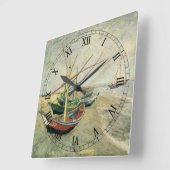 ビンセント・ヴァンゴッホ-魚釣りボートのビーチ スクエア壁時計 (傾斜)