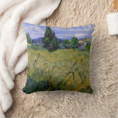 ビンセント・ヴァン・ゴッホによるヒノキ付き緑の小麦畑 クッション (ブランケット)
