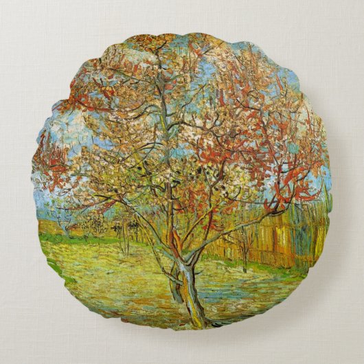 ビンセント・ヴァン・ゴッホによるピンクの桃の木 ラウンドクッション (正面)