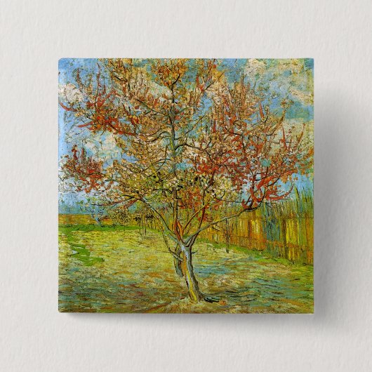 ビンセント・ヴァン・ゴッホによるピンクの桃の木 缶バッジ (正面)
