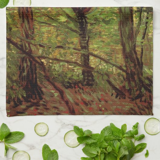 ビンセント・ヴァン・ゴッホによる樹木と低成長 キッチンタオル (折り畳み)