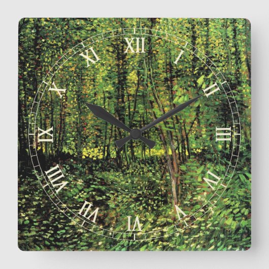 ビンセント・ヴァン・ゴッホによる樹木と低成長 スクエア壁時計 (正面)