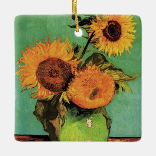 ビンセント・ヴァン・ゴッホによる花瓶の三つのひまわり セラミックオーナメント (正面)