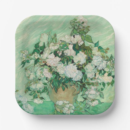 ビンセント・ヴァン・ゴッホによる花瓶の優雅なバラ ペーパープレート (正面)