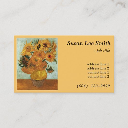 ビンセント・ヴァン・ゴッホによる12のヒマワリ。イエロー 名刺 (正面)