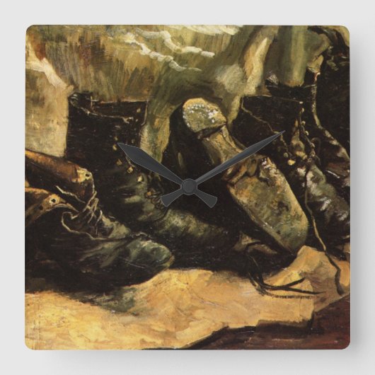 ビンセント・ヴァン・ゴッホによる3足の靴 スクエア壁時計 (正面)