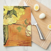 ビンセント・ヴァン・ゴッホの日本風花瓶、バラ、アネモネ キッチンタオル (四つ折り)