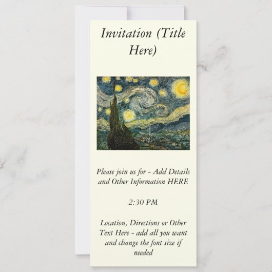 ビンセント・ヴァン・ゴッホの星空の夜（1889年） 招待状 (正面)