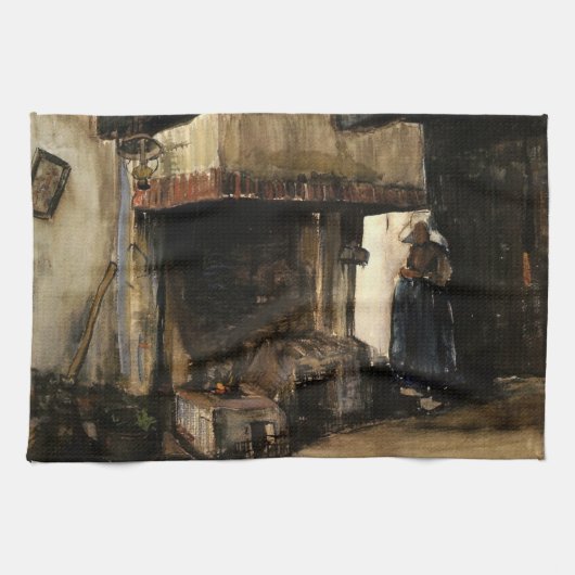 ビンセント・ヴァン・ゴッホの暖炉のそばの女性 キッチンタオル (横)
