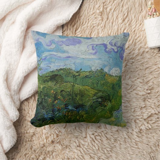 ビンセント・ヴァン・ゴッホの緑の小麦畑 クッション (ブランケット)